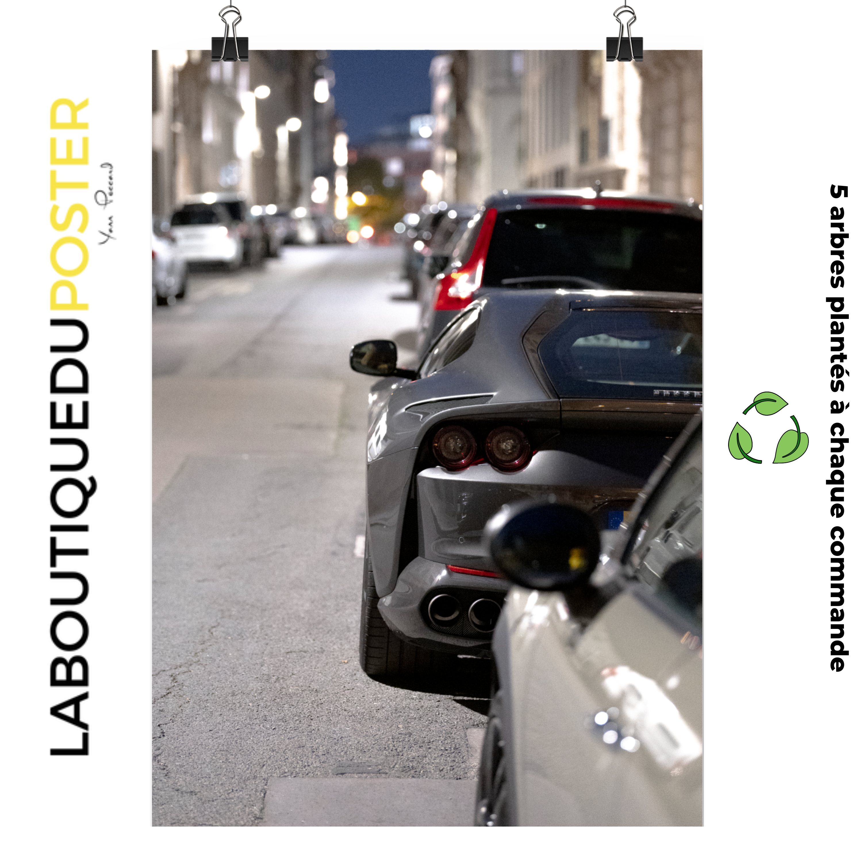 Poster mural - Ferrai Grise – Photographie de voiture – Poster photo, poster XXL, Photo d’art, photographie murale et des posters muraux des photographies de rue unique au monde. La boutique de posters créée par un Photographe français.